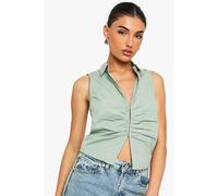 Boohoo Ruched Poplin Sleeveless Waistcoat In Sage sage 10