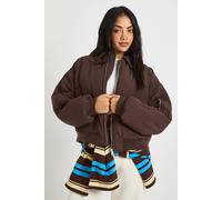 Boohoo Ruched Sleeve Bomber Jacket In Chocolate chocolate 14