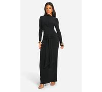 Boohoo Ruched Twist Detail Maxi Dress In Black black 8