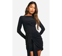 Boohoo Ruched Twist Detail Mini Dress In Black black 6
