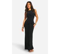 Boohoo Ruched Twist Detail Racer Neck Maxi Dress In Black black 16
