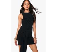 Boohoo Ruched Twist Detail Racer Neck Mini Dress In Black black 16