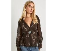 boohoo Women's Ruched Waist Floral Blouse in Brown | Size: 10