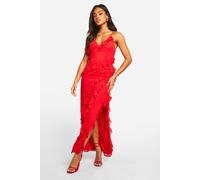Boohoo Ruffle Chiffon Maxi Dress In Red red 8