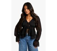 Boohoo Ruffle Flare Sleeve Blouse In Black black 10