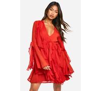 Boohoo Ruffle Flare Sleeve Mini Dress In Russet russet 14
