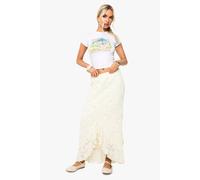 Boohoo Ruffle Lace Asymmetric Hem Midi Skirt In Cream cream 8