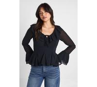 Boohoo Ruffle Tie Detail Godet Blouse In Black black 12