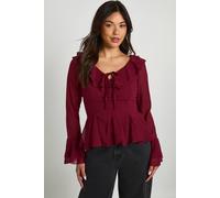 Boohoo Ruffle Tie Detail Godet Blouse In Wine wine 8