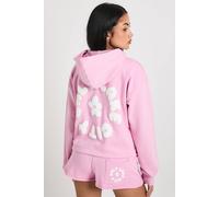 Boohoo Salt Lake City Puff Print Deep Hem Cropped Hoodie Short Tracksuit In Pink pink XL