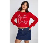 boohoo Women's Santa Baby Cropped Christmas Jumper in Red | Size: Small