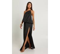 Boohoo Satin Blouson Asymmetric Maxi Dress In Black black 14