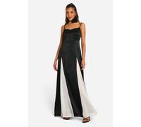 Boohoo Satin Contrast Godet Maxi Dress In Black black 10