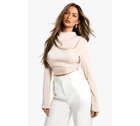 Boohoo Satin Cowl High Neck Long Sleeve Blouse In Champagne champagne 16