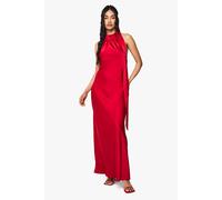 Boohoo Satin Drape Maxi Dress In Red red 10