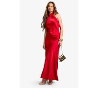 Boohoo Satin Drape Maxi Dress In Red red 12