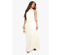 Boohoo Satin High Neck Scoop Back Maxi Dress In Oyster oyster 12