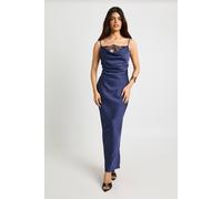 Boohoo Satin Lace Cowl Neck Maxi Slip Dress In Midnight midnight