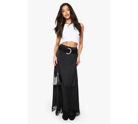 Boohoo Satin Lace Trim Maxi Slip Skirt In Black black 6