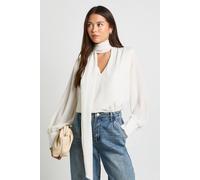 Boohoo Scarf Detail Crinkle Chiffon Blouse In Cream cream 6