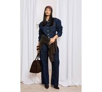 Boohoo Seam Detail Contrast Stitch Raw Indigo Straight Leg Jean In Dark Indigo dark indigo 16