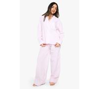 boohoo Women's Seersucker Stripe Long Sleeve Shirt & Trousers Pyjama Set in Pink | Size: 12