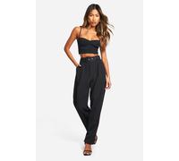 Boohoo Self Fabric Belted Ankle Grazer Tapered Trouser In Black black 12