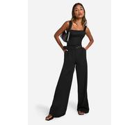 Boohoo Self Fabric Belted Wide Leg Trouser In Black black 8