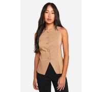 Boohoo Self Fabric Button Front Waistcoat In Camel camel 6