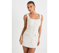 Boohoo Sequin Boucle Square Neck Tailored Mini Dress In White white 14