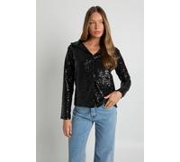 Boohoo Sequin Oversized Button Through Shirt In Black black 6