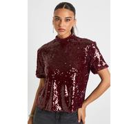Boohoo Sequin Shoulder Pad Boxy Tee In Wine wine 8