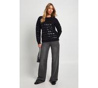 boohoo Women's Sequin Stripe Oversized Knitted Jumper in Black | Size: Medium
