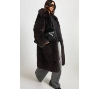 Boohoo Shaggy Fur Maxi Coat With Clasps In Chocolate chocolate 8