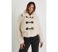 Boohoo Shaggy Fur Toggle Front Coat In Cream cream 12
