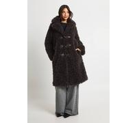 Boohoo Shaggy Fur Toggle Front Longline Coat In Chocolate chocolate 12