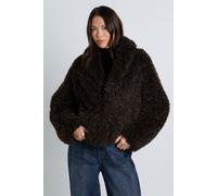 boohoo Women's Shawl Collar Faux Fur Coat in Brown | Size: 14