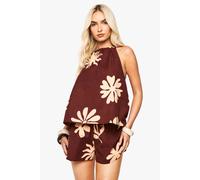 Boohoo Shell Print Linen Halter Top In Chocolate chocolate 8
