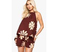 Boohoo Shell Print Linen Shorts In Chocolate chocolate 10
