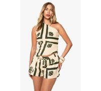 Boohoo Shell Print Linen Shorts In Ecru ecru 10