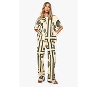 Boohoo Shell Print Linen Wide Leg Trousers In Ecru ecru 10