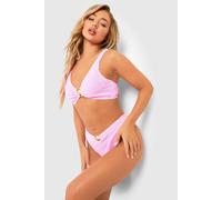 Boohoo Shell Trim Crinkle High Waist Bikini Brief In Candy Pink candy pink 6