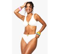 Boohoo Shell Trim Crinkle High Waist Bikini Brief In White white 10