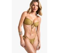 boohoo Women's Shell Trim Tie Side Bikini Bottoms in Olive | Size: 14