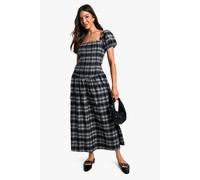 Boohoo Shirred Check Midaxi Dress In Black black 14
