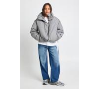 Boohoo Short Funnel Neck Tie Side Puffer Jacket In Grey grey 8