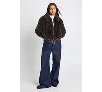 Boohoo Short Fur Zip Up Jacket In Charcoal charcoal 12