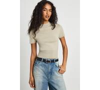 Boohoo Short Sleeve Knit Rib Top In Taupe taupe M