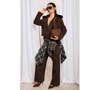 Boohoo Short Suede Look Trench Coat With Fur Collar In Chocolate chocolate 12