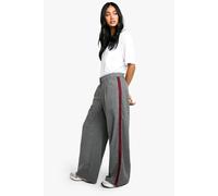 Boohoo Side Stripe Detail Pinstripe Wide Leg Tailored Trousers In Grey grey 14